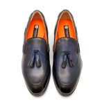 Tassel Loafer Blue Patinat – Pantofi Eleganți din Piele Naturală fără siret - imagine 3